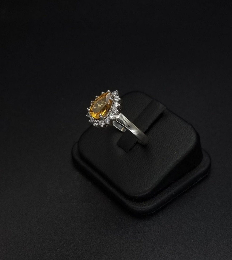 Drop Shape Natural Citrine Stone Ring