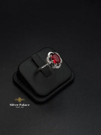 Thumbnail for Red zircon stone flower ring