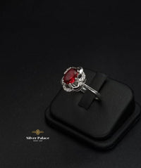 Thumbnail for Red zircon stone flower ring