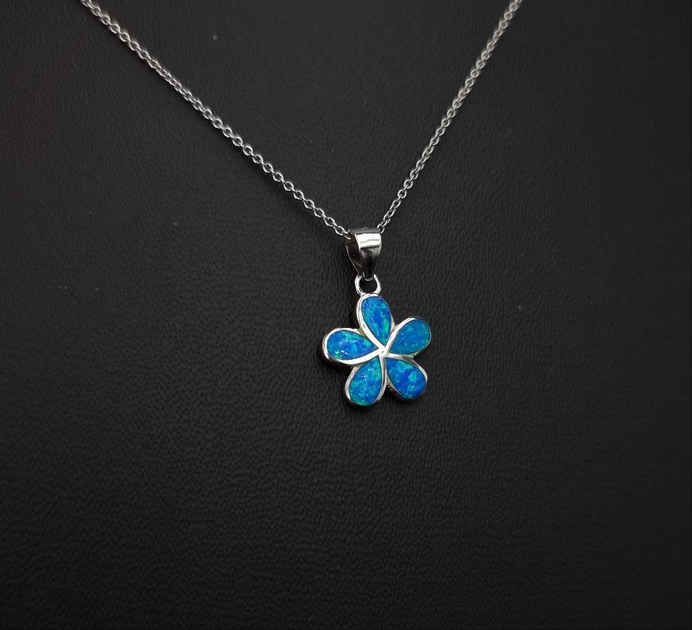 Blue Opal Flower Necklace