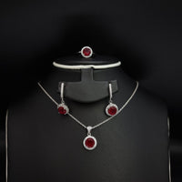 Thumbnail for Circular Red Zircon Stone Set SLPST0135