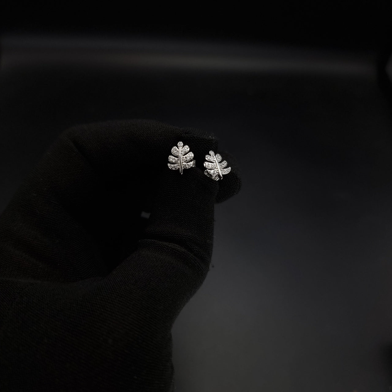 Clear Stones Tree Leaf Stud Earring