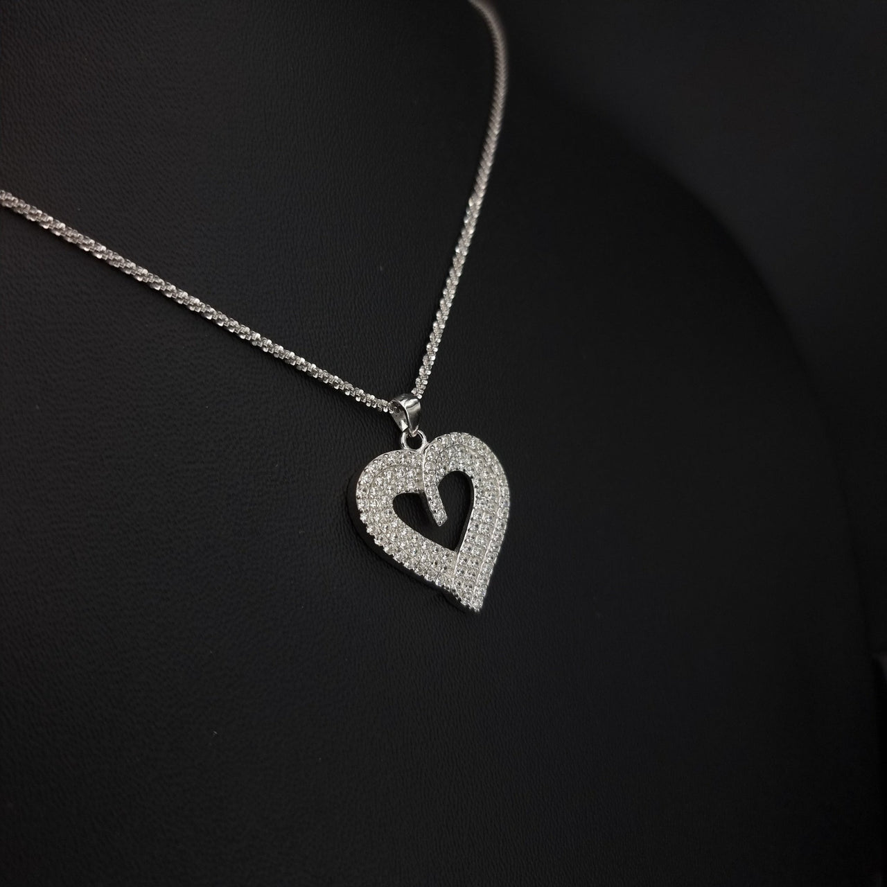 Heart With Clear Stones Necklace SLPNK231