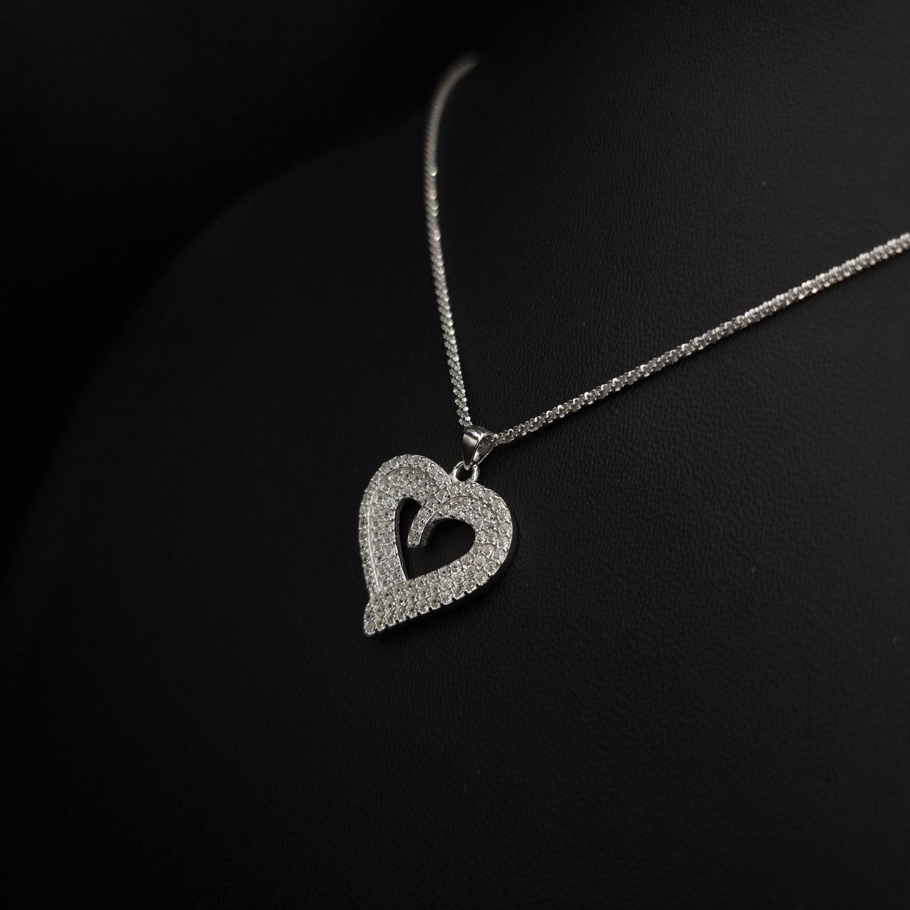 Heart With Clear Stones Necklace SLPNK231