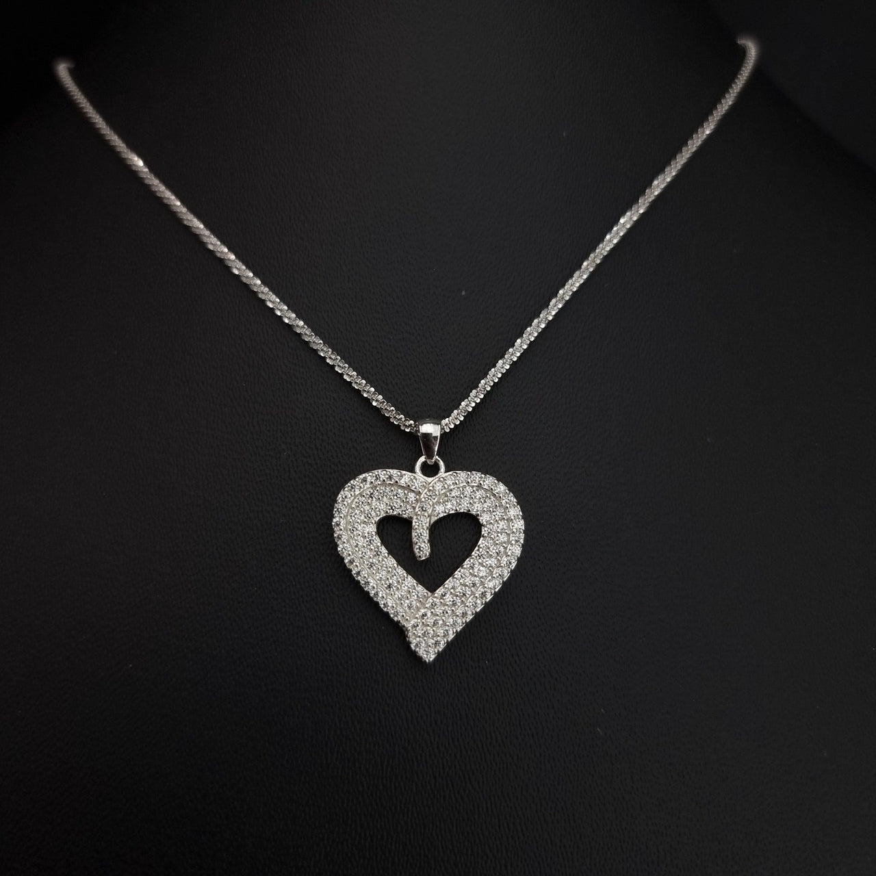 Heart With Clear Stones Necklace SLPNK231