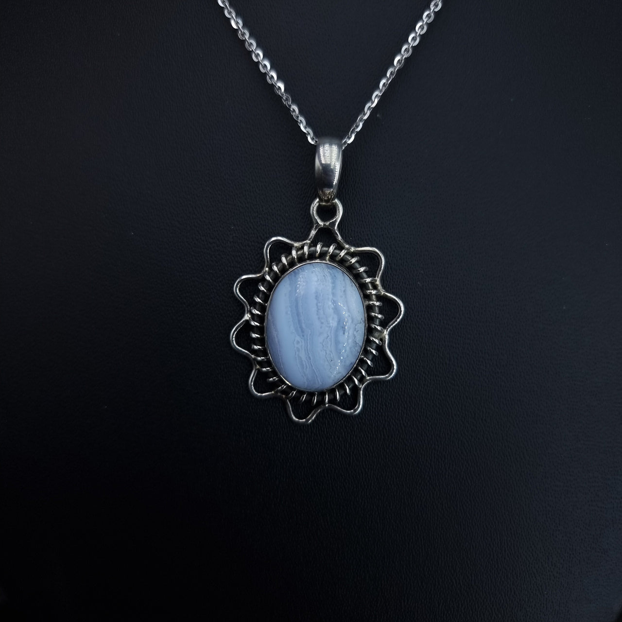 Natural Blue Lace Agate Stone Necklace