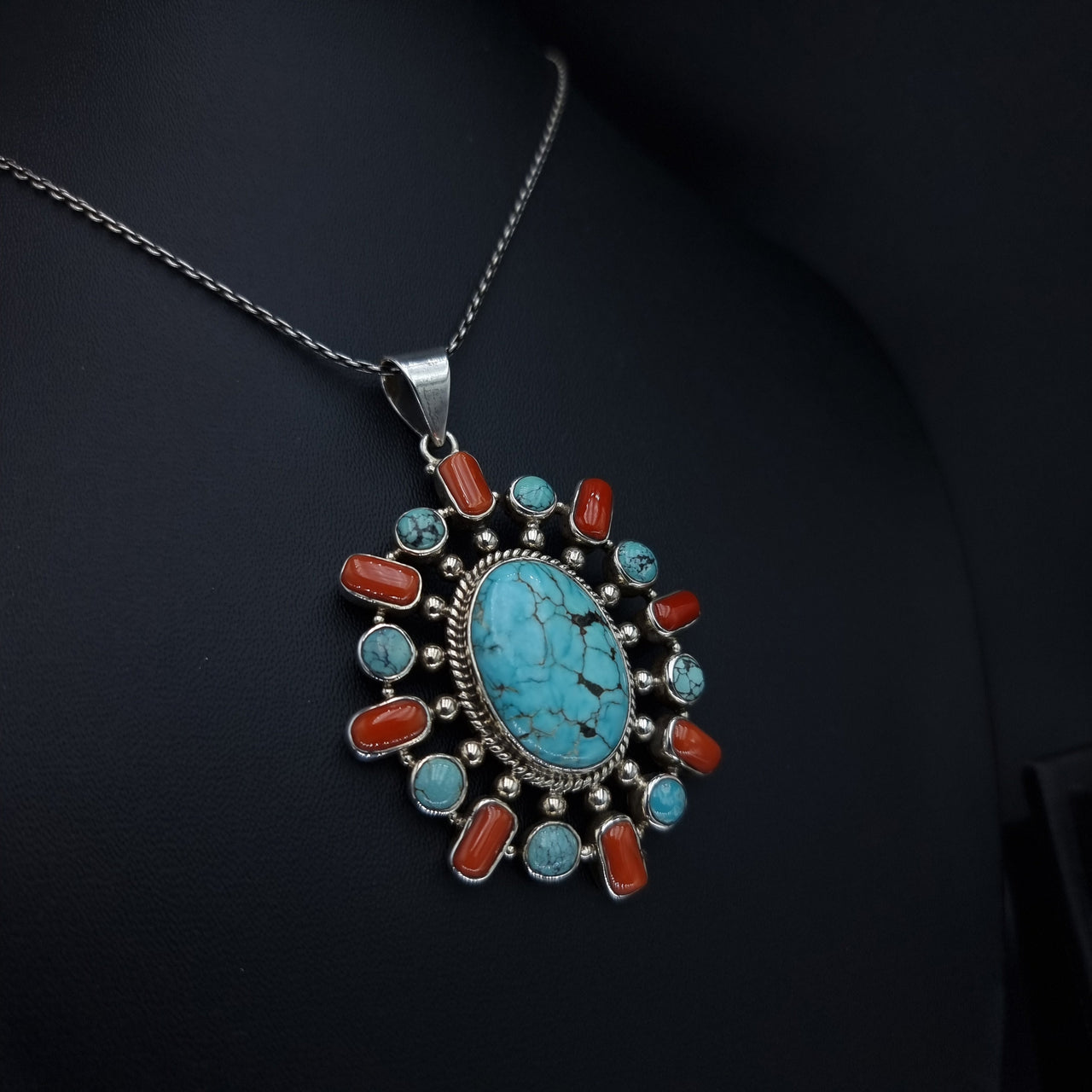 Natural Coral (Marjan) And Turquoise Stones Necklace