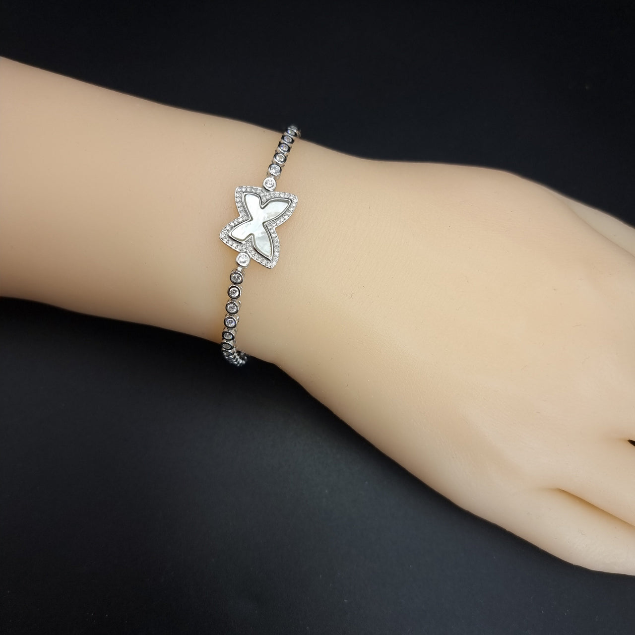 White Shell Butterfly Tennis Bracelet