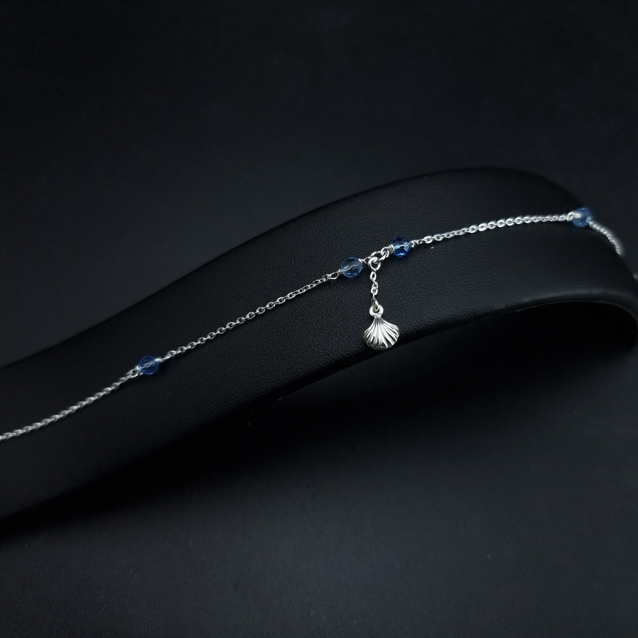 Sea Shell And Light Blue Beads Anklet SLPAK0077