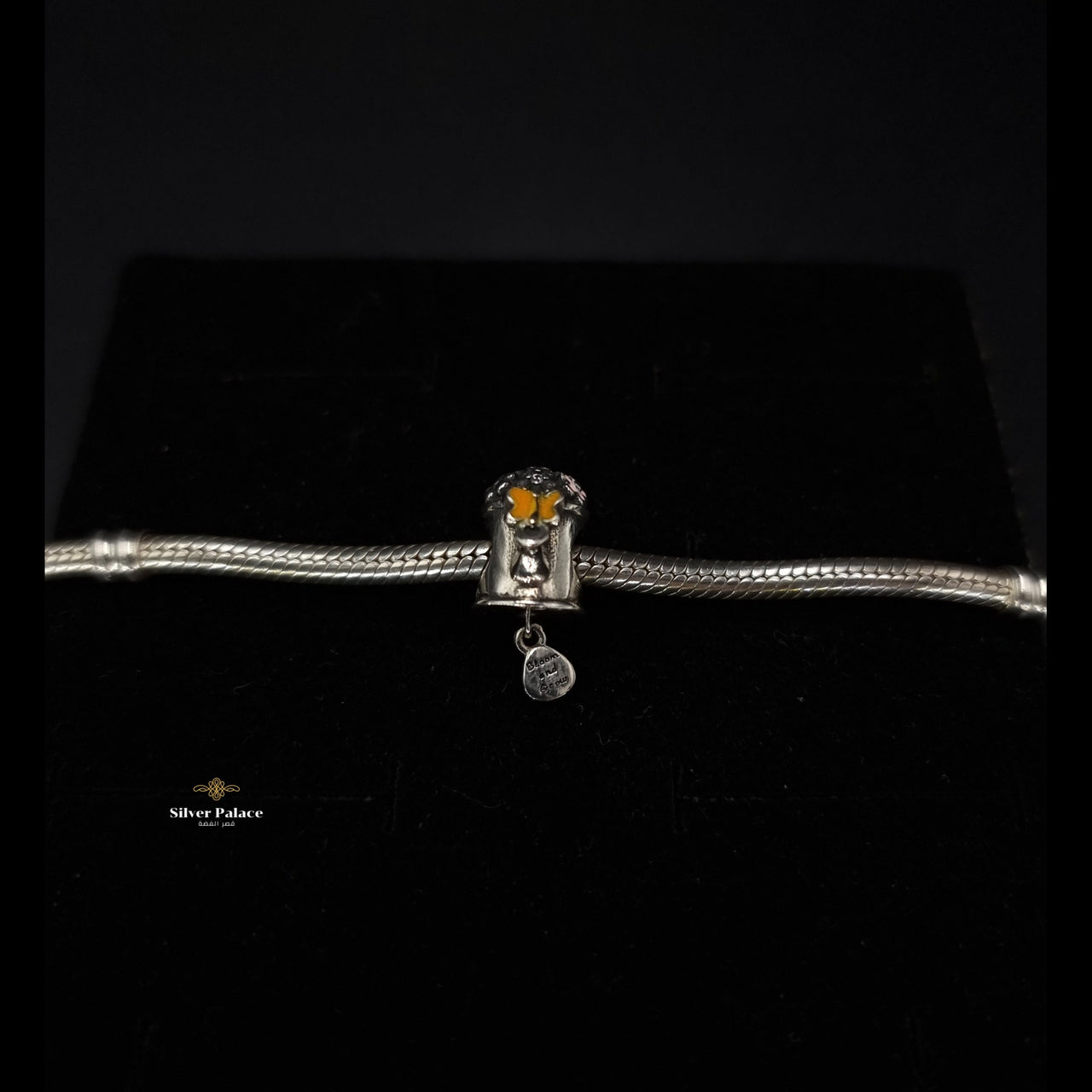 Flowers and yellow butterfly charm_Bracelet not included_