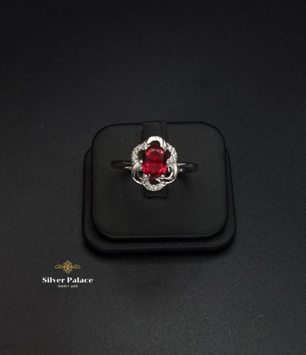 Red zircon stone flower ring