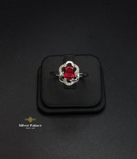 Thumbnail for Red zircon stone flower ring