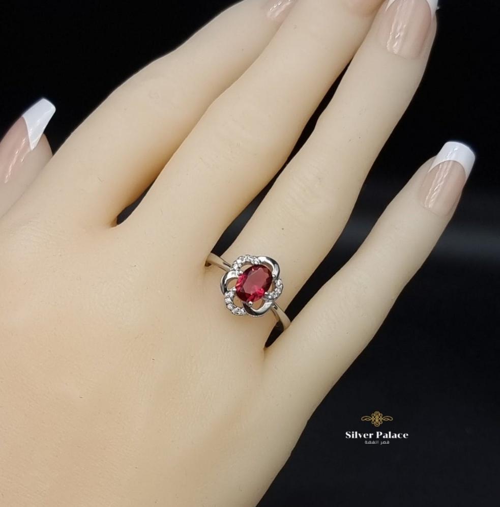 Red zircon stone flower ring