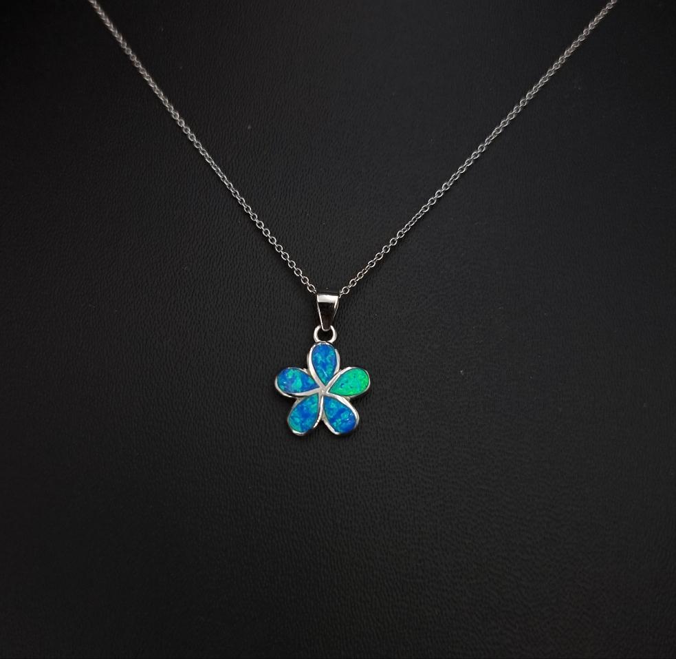 Blue Opal Flower Necklace