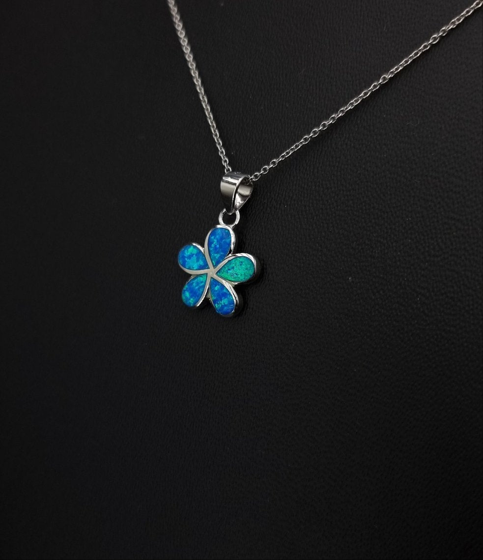 Blue Opal Flower Necklace