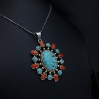 Thumbnail for Natural Coral (Marjan) And Turquoise Stones Necklace