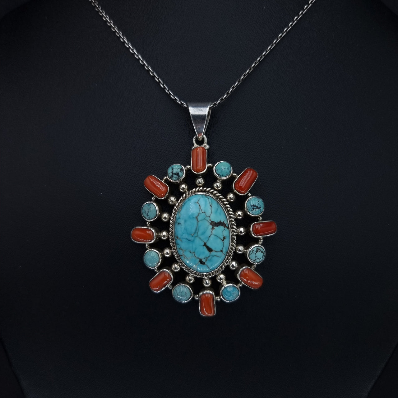 Natural Coral (Marjan) And Turquoise Stones Necklace