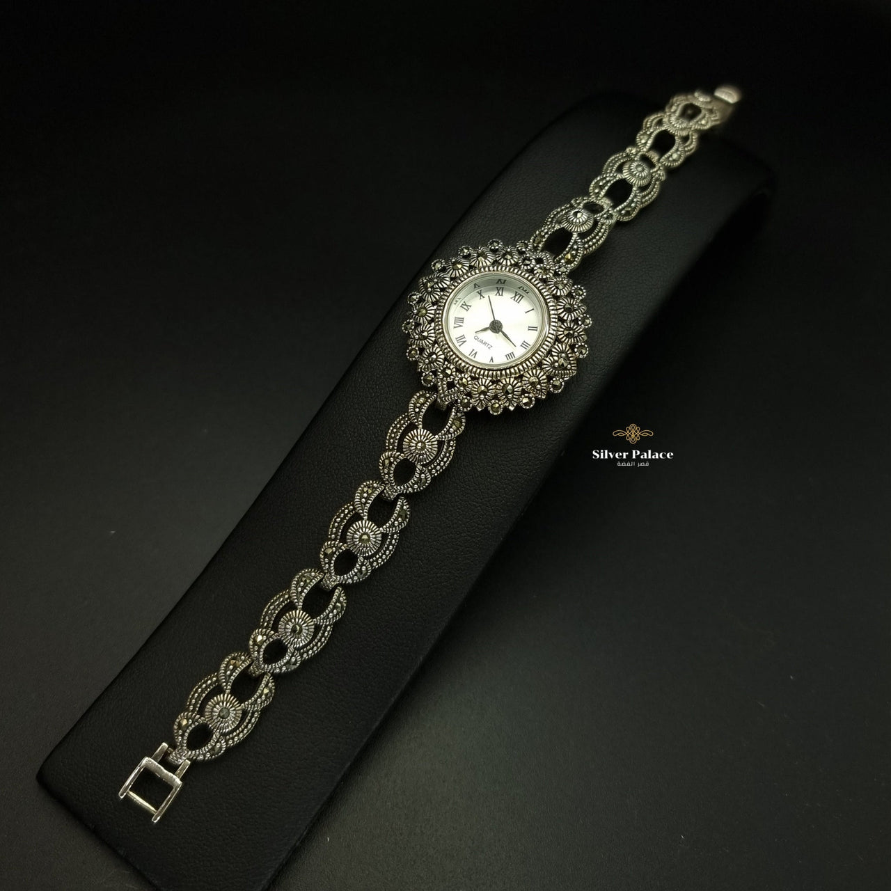 SLPW0003 - Marcasite 925 Silver Vintage Bracelet Watch For Women