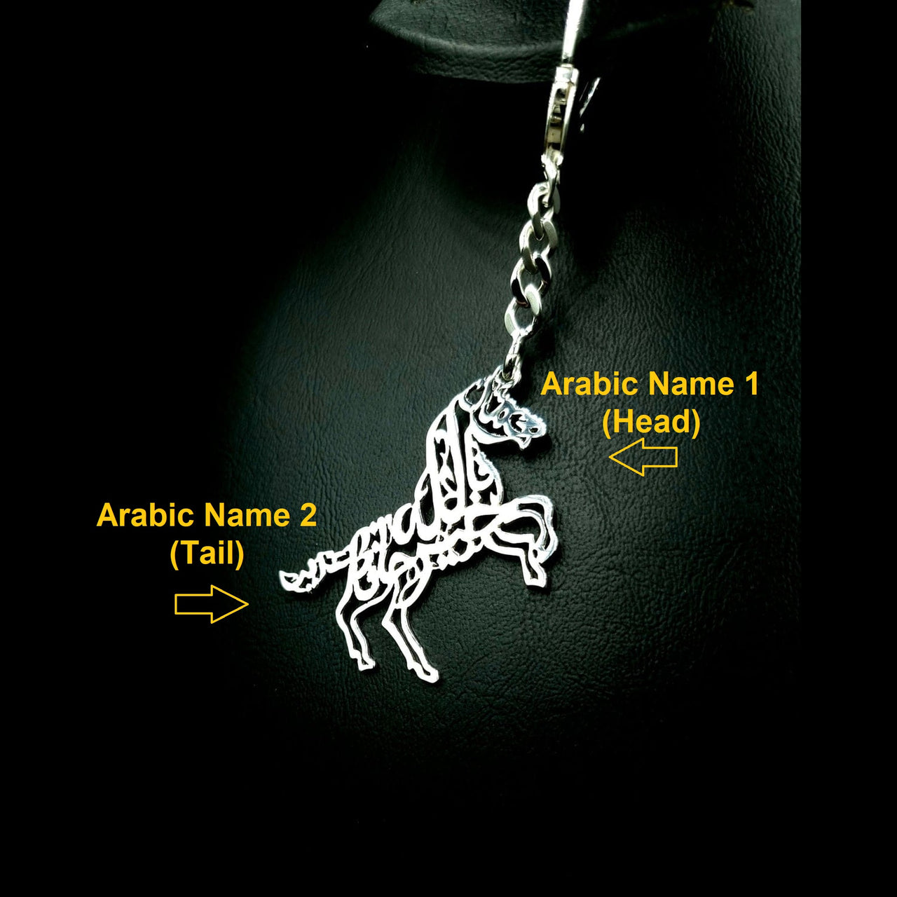 925 Silver handmade horse with 2 names keychain